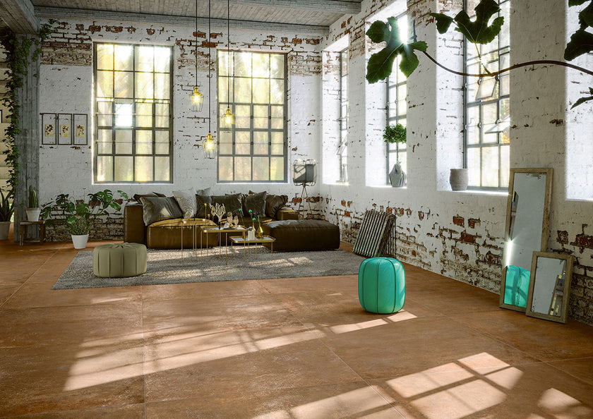 Serenissima Studio 50 Terracotta en situation — carrelage effet béton