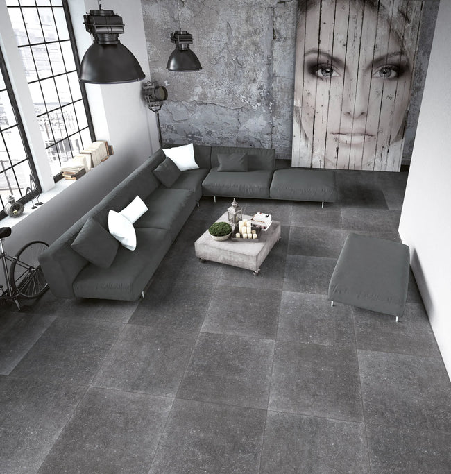 B&B Blue Stone en situation — carrelage effet pierre