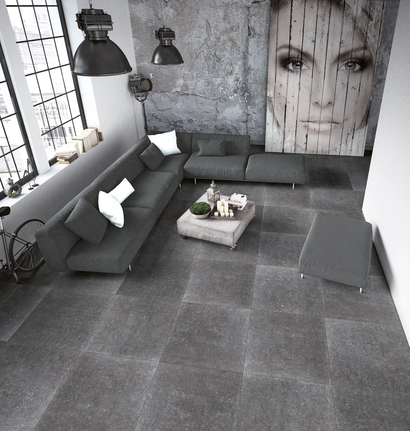 B&B Blue Stone en situation — carrelage effet pierre