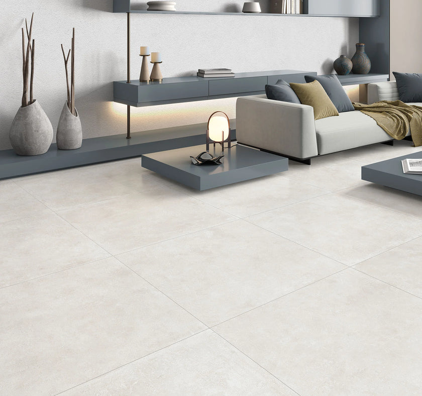 B&B Cave White en situation — carrelage effet béton