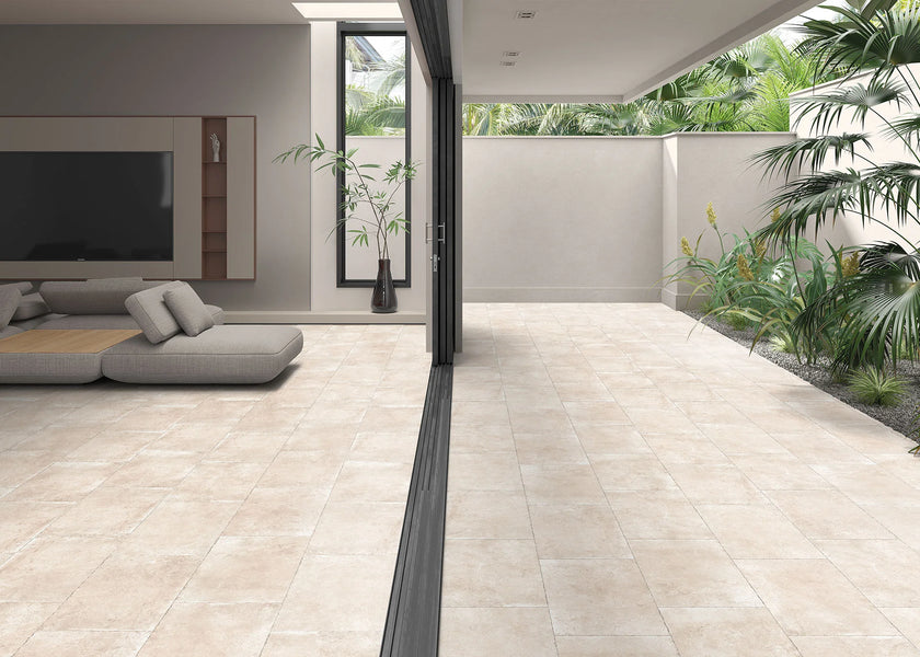 B&B Deep Stone Corda (beige) en situation — carrelage effet pierre