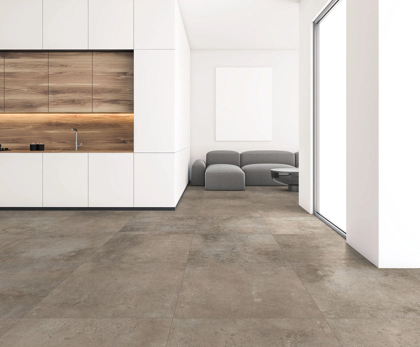 B&B Terra Taupe en situation — carrelage effet béton