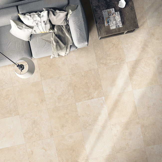 B&B Travertino Extra Light en situation — carrelage effet pierre