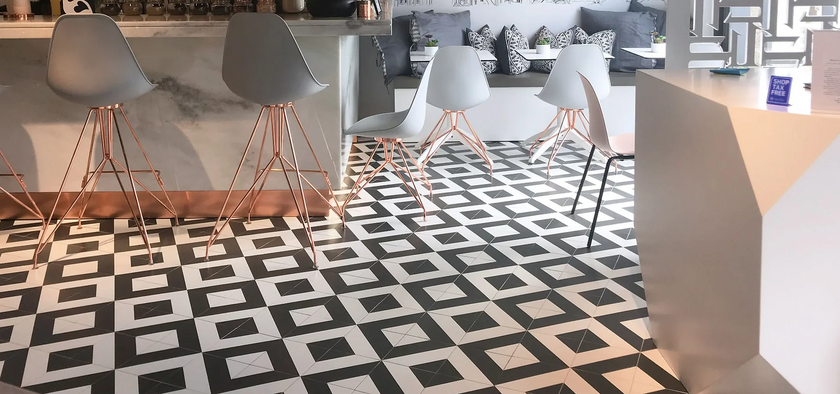 Carrelage effet carreaux de ciment Kerion Neocim Classic Diago Noir 20x20 cm