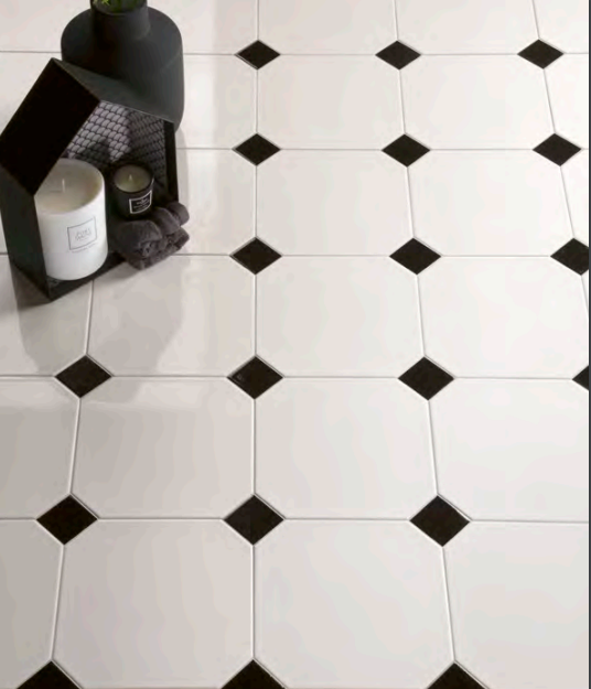 Carrelage octogone 20x20 et cabochon 5x5 CE.SI. Ceramica en situation