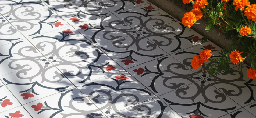 Carrelage effet carreaux de ciment Kerion Neocim Classic Branche Framboise 20x20 cm