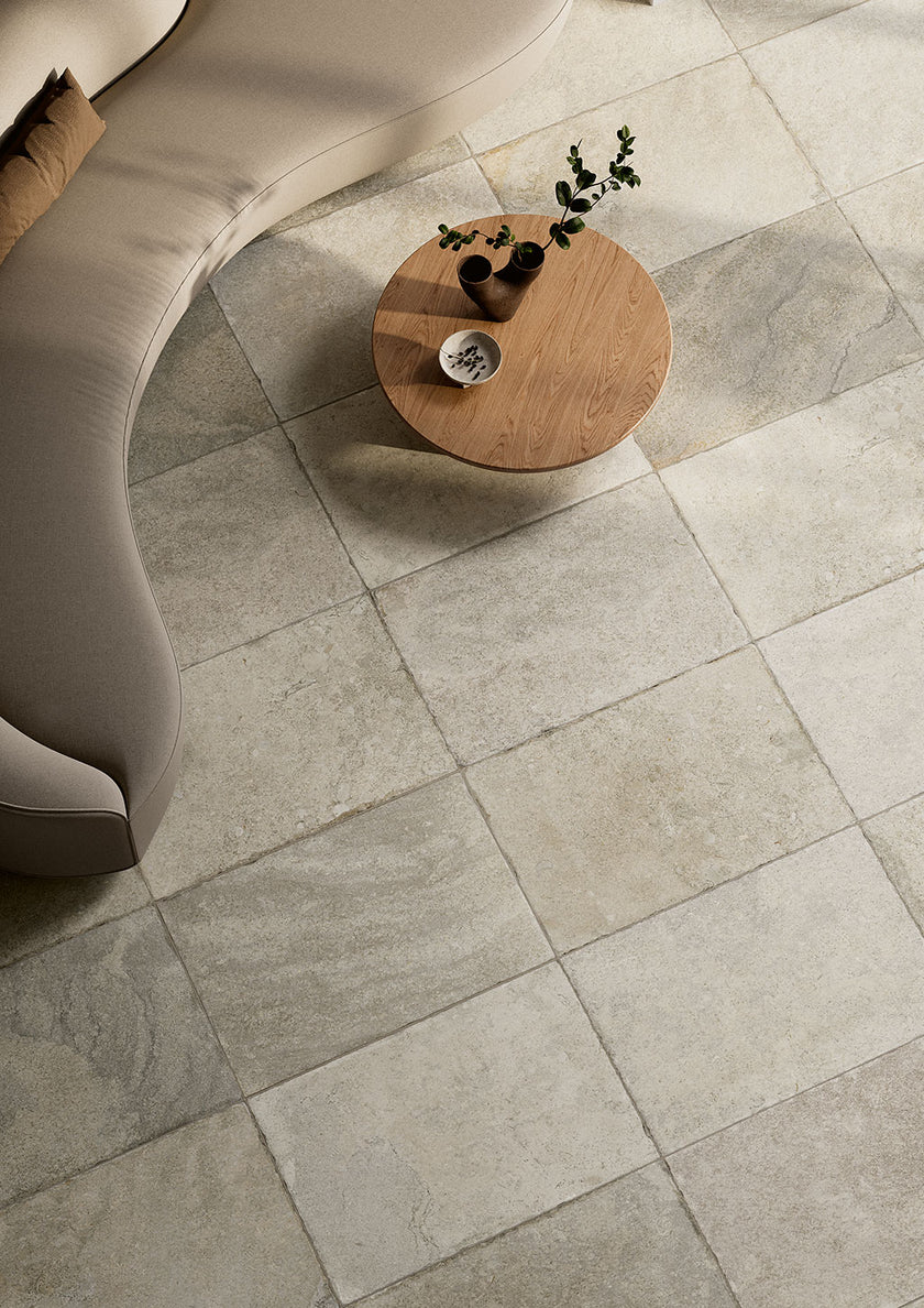 Fioranese Borgogna Perigueux Grigio en situation — carrelage effet pierre