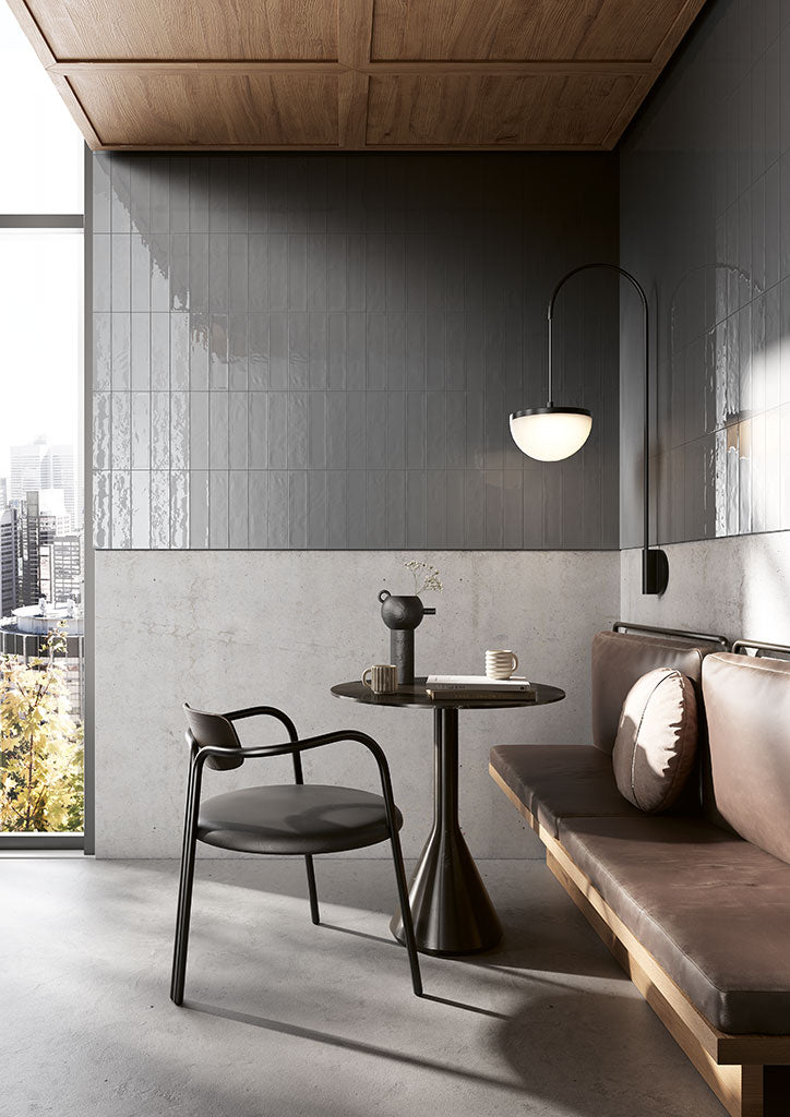 Fioranese Fio. Glossy Brick Grey en situation — carrelage effet brique