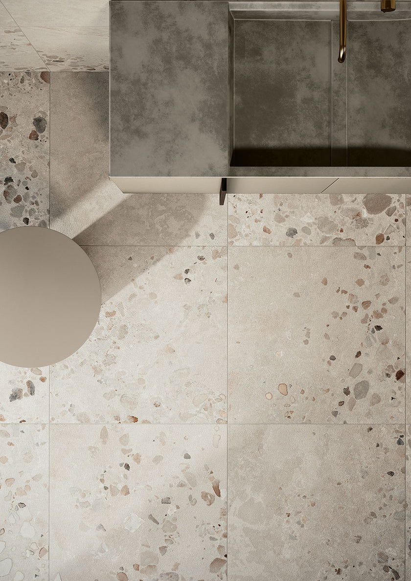 Fioranese I Cocci Siciliani Grigio en situation — carrelage effet pierre