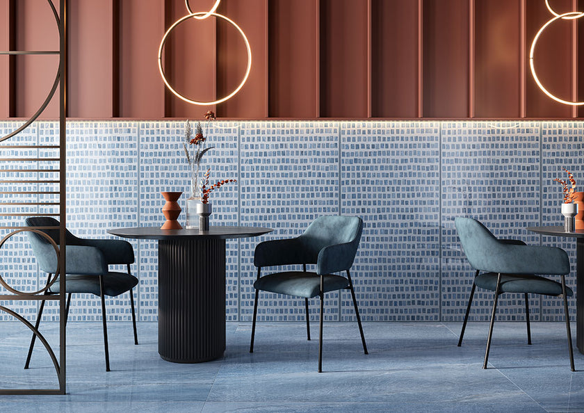Fioranese Marmorea Intensa Azul en situation — carrelage effet marbre