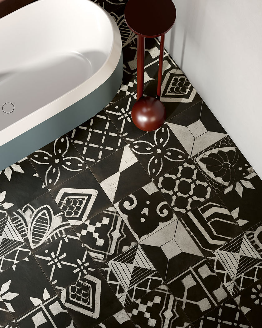 Fioranese Riggiole Nero Mix en situation — carrelage carreau de ciment