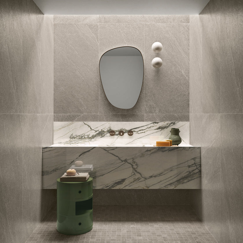 Serenissima Eclettica Piombo en situation — carrelage effet pierre