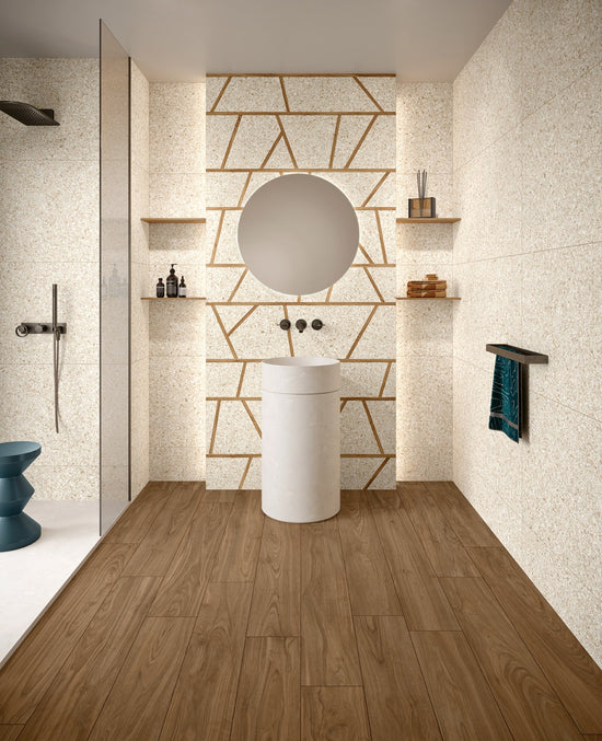 MARGRES FRAGMENT Décor Diagram 60x120 White en ambiance, salle d'eau