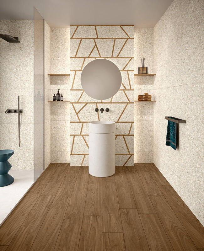 MARGRES FRAGMENT Décor Diagram 60x120 White en ambiance, salle d'eau