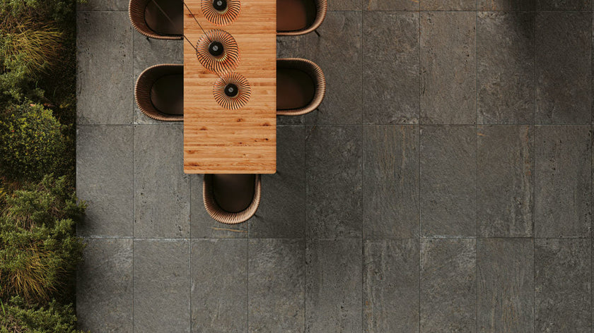 NOVOCERAM LOSA BORDURES CASTRUM OUTDOOR PLUS 20 mm — Graphite, vue zénithale