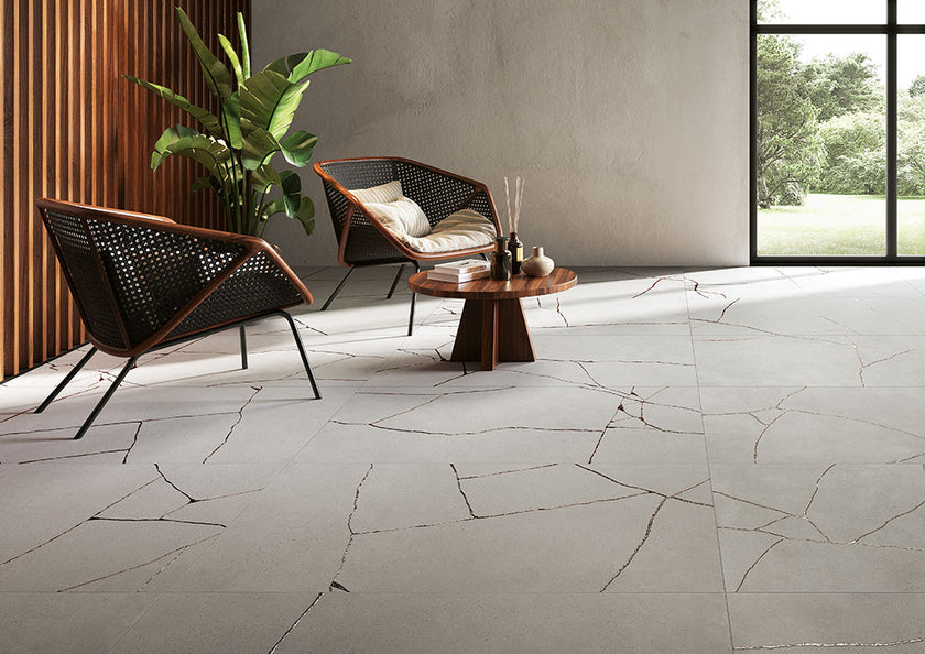 Fioranese Kintsugi Fog en situation — carrelage effet béton