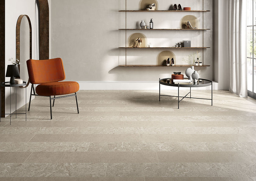 Fioranese Mashup Dolomia Greige en situation — carrelage effet pierre