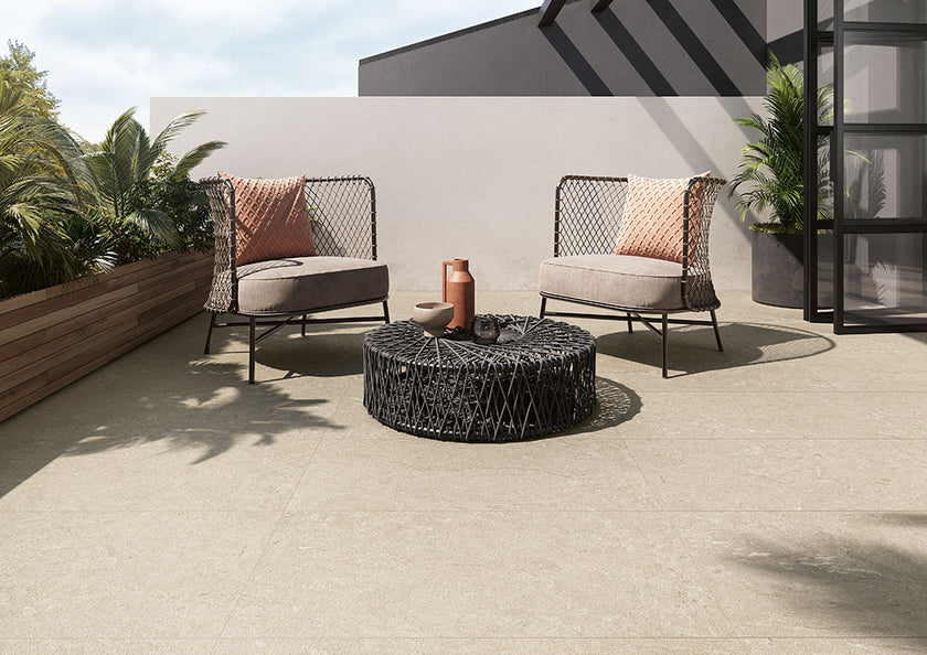 Fioranese Mashup Dolomia Beige en situation — carrelage effet pierre