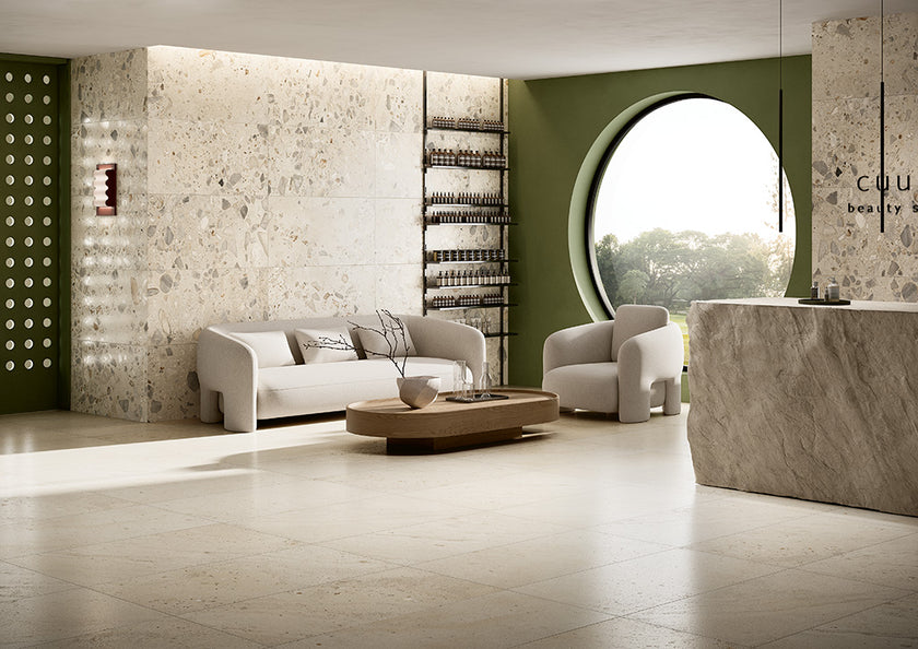 Fioranese I Ciottoli Avorio en situation — carrelage effet pierre