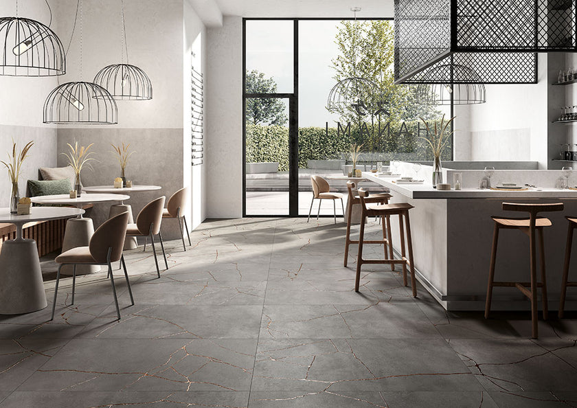 Fioranese Kintsugi Storm en situation — carrelage effet béton