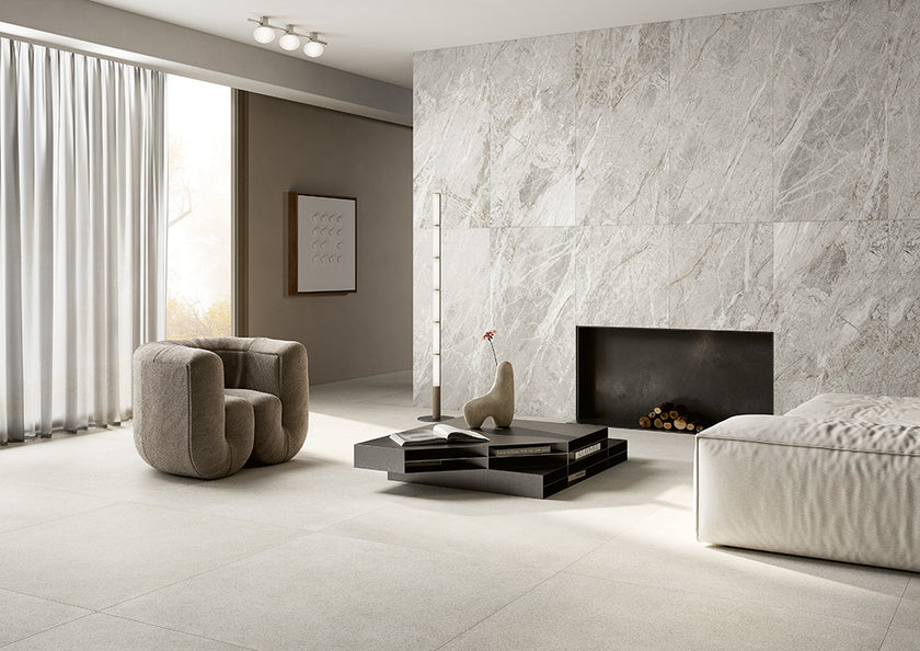 Fioranese The Blend Ivory en situation — carrelage effet pierre et béton