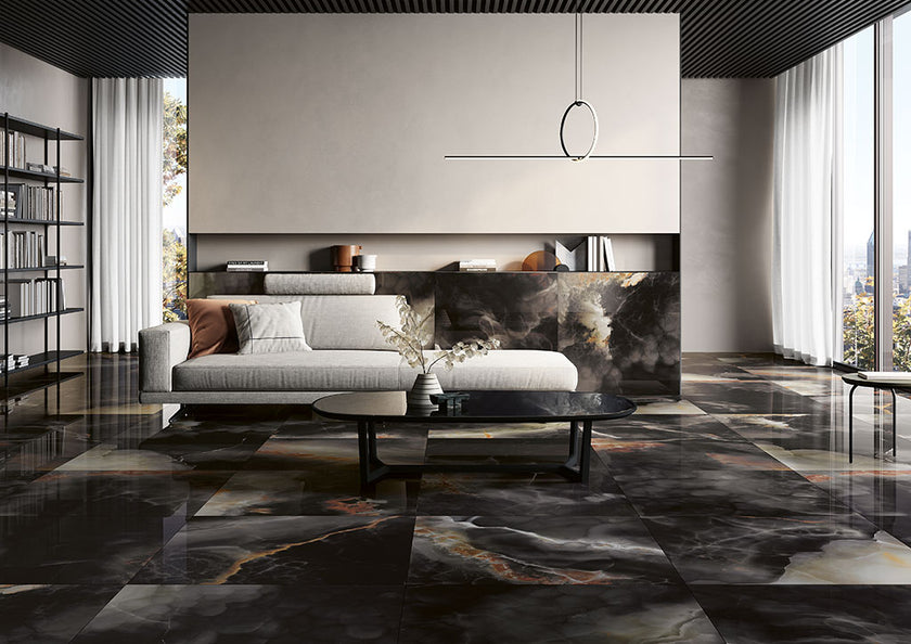 Fioranese Unica Deep Dark en situation — carrelage effet onyx