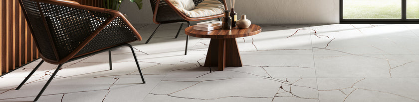 Fioranese Kintsugi Fog en situation — carrelage effet béton