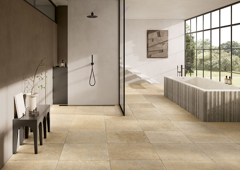 Fioranese Borgogna Pietra di Fez Beige en situation — carrelage effet pierre