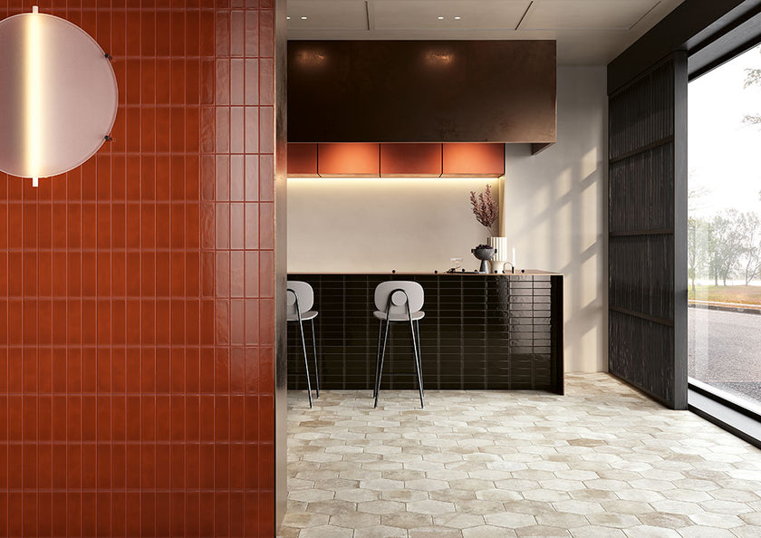 Fioranese Petite Rosso en situation — carrelage effet terre cuite