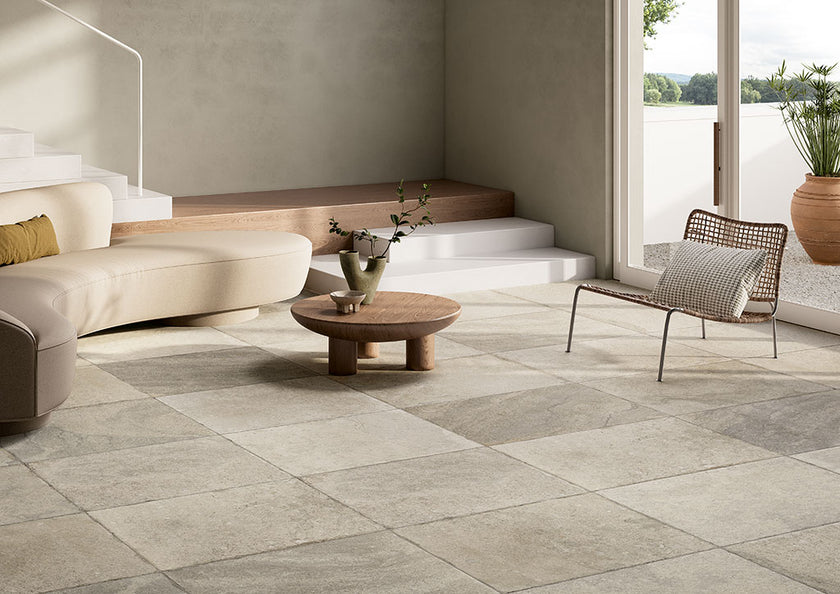 Fioranese Borgogna Perigueux Grigio en situation — carrelage effet pierre
