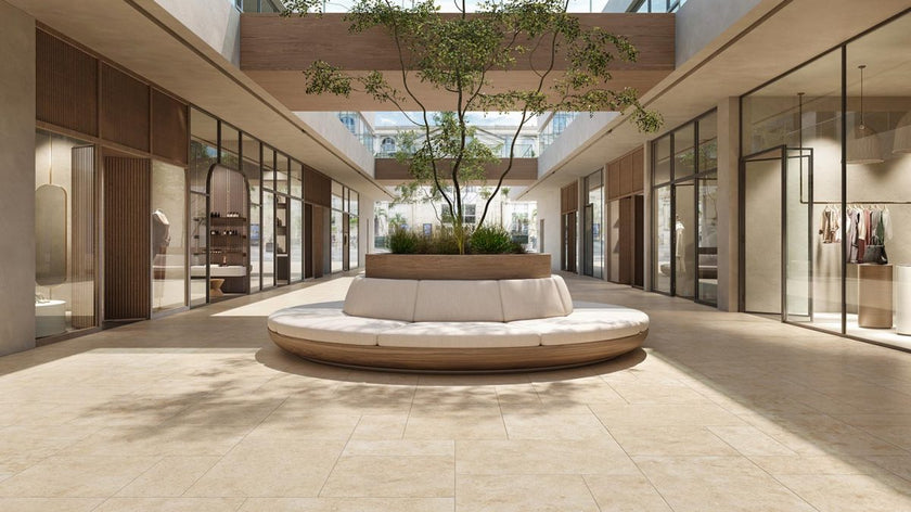 NOVOCERAM RACINES OPUS ROMAIN VALENTIA OUTDOOR PLUS 20 mm — Clair en composition, hall Outdoor Plus