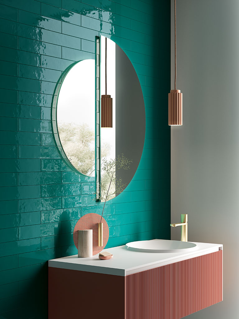 Fioranese Fio. Glossy Brick Peacock en situation — carrelage effet brique