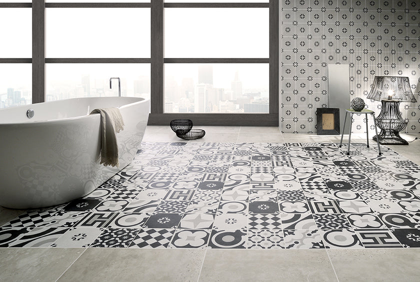 Fioranese Cementine Black & White Black&White 2 en situation — carrelage carreau de ciment