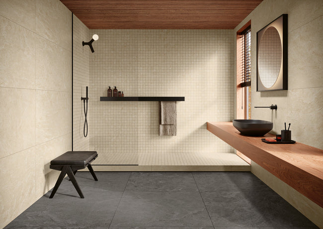 Collection Margres Thunder Beige en ambiance salle de bains