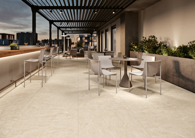 Carrelage Margres Thunder Beige 90x90 antidérapant rectifié en ambiance