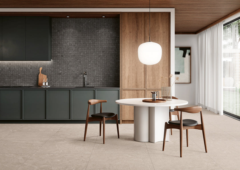Mosaïque Margres Thunder Anthracite 3,5x3,5 sur trame 30x30 en ambiance