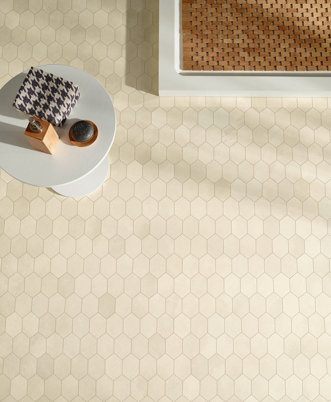 Mosaïque hexagonale Margres Tool White 24x26,6 en gros plan