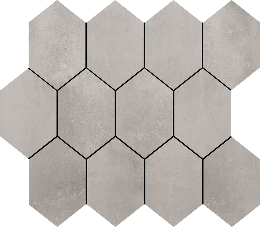 Mosaïque hexagonale Margres Tool Light Grey sur trame 24x26,6