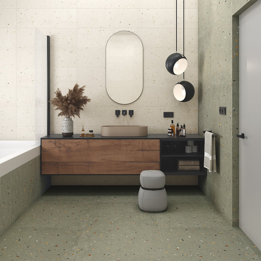 ARCANA Croccante en situation — carrelage effet terrazzo