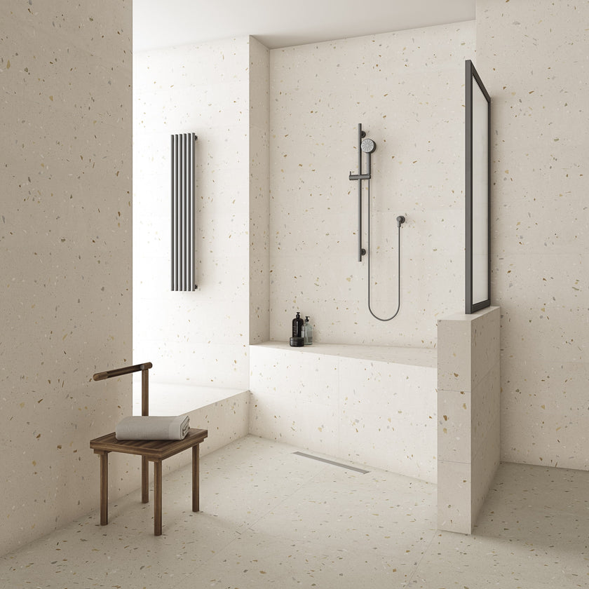 ARCANA Topping en situation — carrelage effet terrazzo