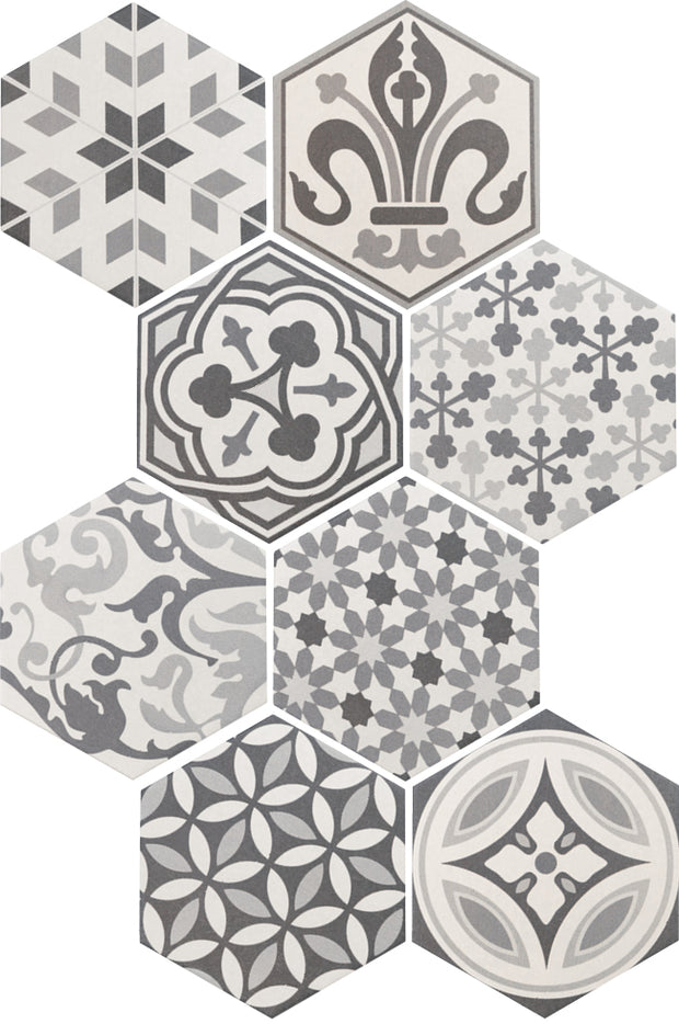 Carrelage Hexatile 17,5 x 20 cm Harmony B&W
