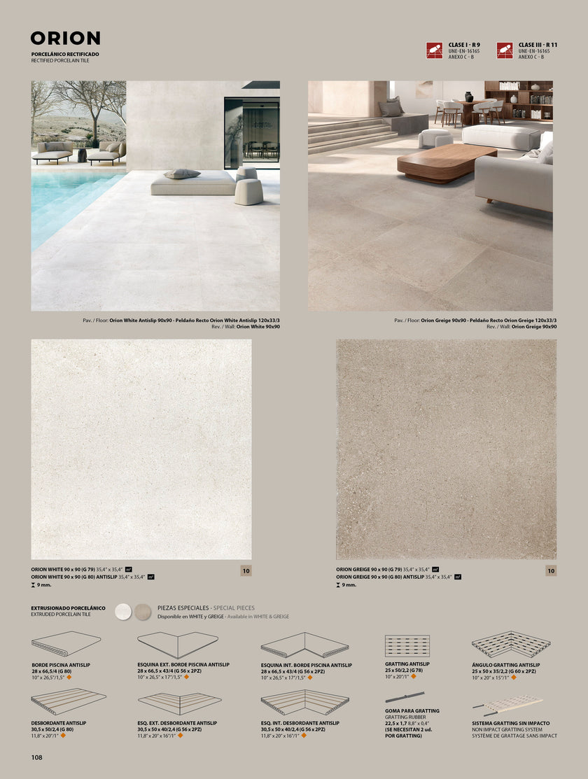 Calepinage de la collection Natucer Orion