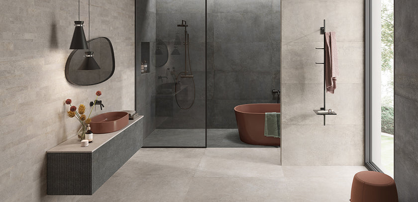 Ambiance carrelage Emil Be-Square Be Square Concrete 120x120 60X120 Mosaico Listelli Sfalsati 30x60 Black 60x120 Amb Bagno gallery