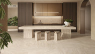 Ambiance carrelage Emil Dual Travertine Dualtravertine Beige 120x120, 120x278, 5,3x30 Amb Cucina