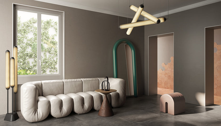 Ambiance carrelage Emil Forme Forme Antracite 80x80 Rosato Esagona Amb Living