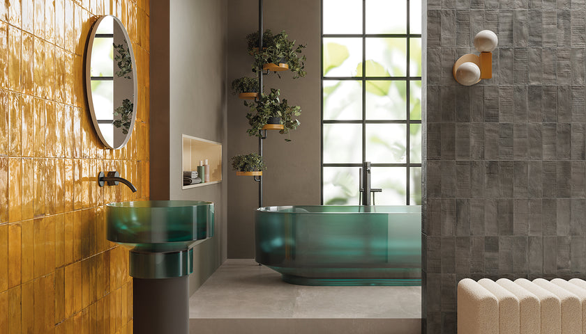 Ambiance carrelage Emil Forme Forme Cenere 80x80 Majolica Ocra Brick Cenere Amb Bagno