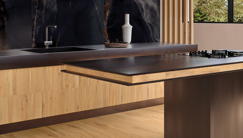 Ambiance carrelage Emil Playwood Playwood Pure Oak 20x120 Brick 5x30 TDMPureOnyx Black Amb Cucina
