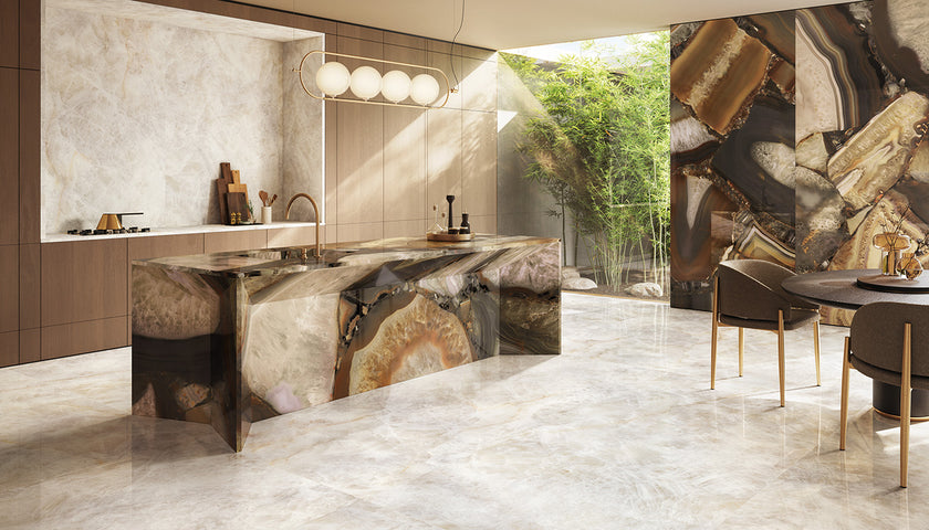 Ambiance carrelage Emil Tele di Marmo Precious TdmPrecious Agate Brown Crystal Ambra 128x278 Amb Cucina