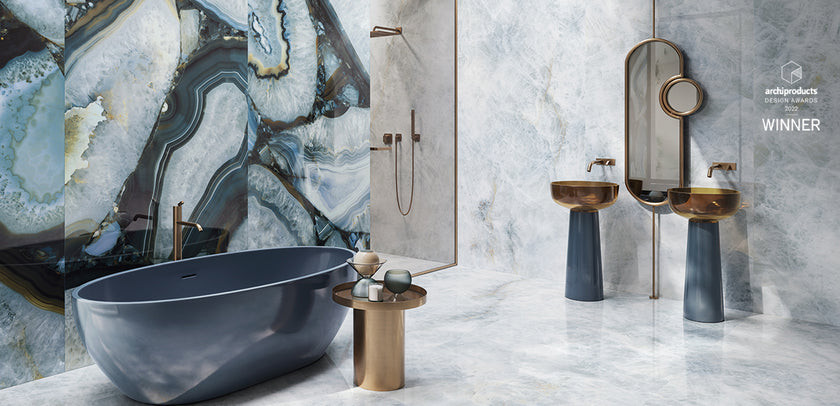 Ambiance carrelage Emil Tele di Marmo Precious TdmPrecious Azure Agate Crystal 128x278 Amb Bagno copia Ok