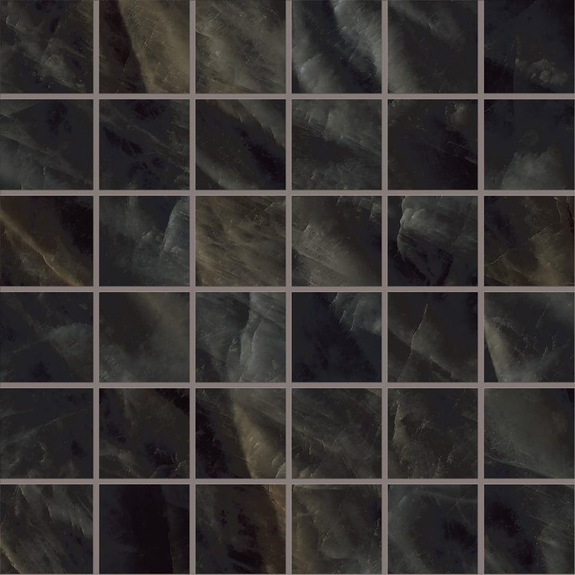 Photo du carreau carrelage Emil Tele di Marmo Crystal ENQJ TdM Crystal VITRUM BLACK MOSAICO 5X5 30x30